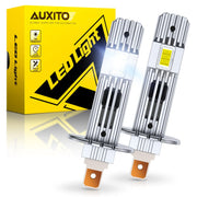 AUXITO front view of H1 LED bulb showing fit and sleek design for easy replacement