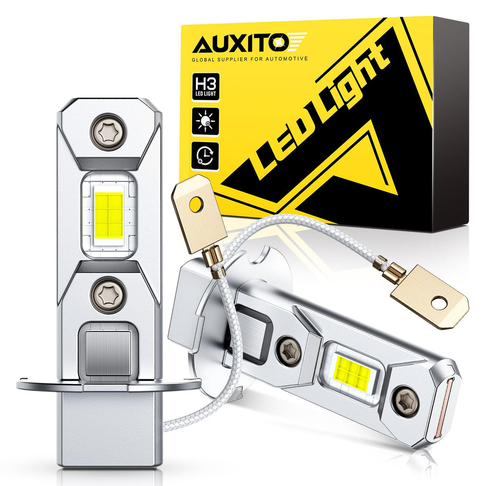 AUXITO H3 front packaging showing bulb pair and benefits