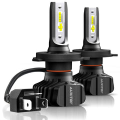 AUXITO H4 9003 front view showing plug-and-play fit and bright output benefit