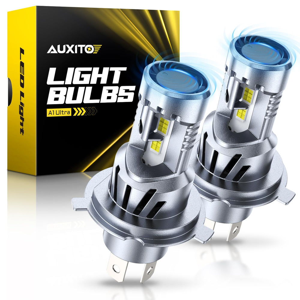 AUXITO H4 front view showing bulb profile and connector for easy replacement