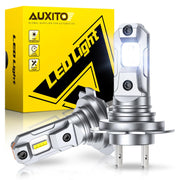 AUXITO H7 front view of pair showing bright LEDs and improved visibility