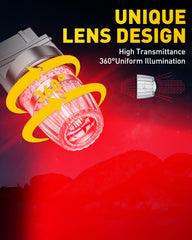AUXITO close-up of SMD chips and lens showing brighter, uniform red output