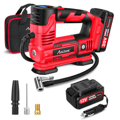 AVID POWER front view of portable inflator showing compact design and handle, saves trunk space