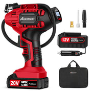 AVID POWER inflator front view showing compact design and handle for easy transport