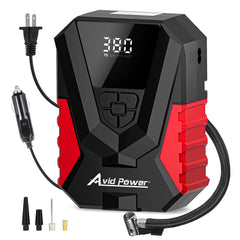 AVID POWER front view compact inflator, shows portable design and quick storage benefit