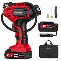 AVID POWER inflator front view showing compact design and handle for easy transport