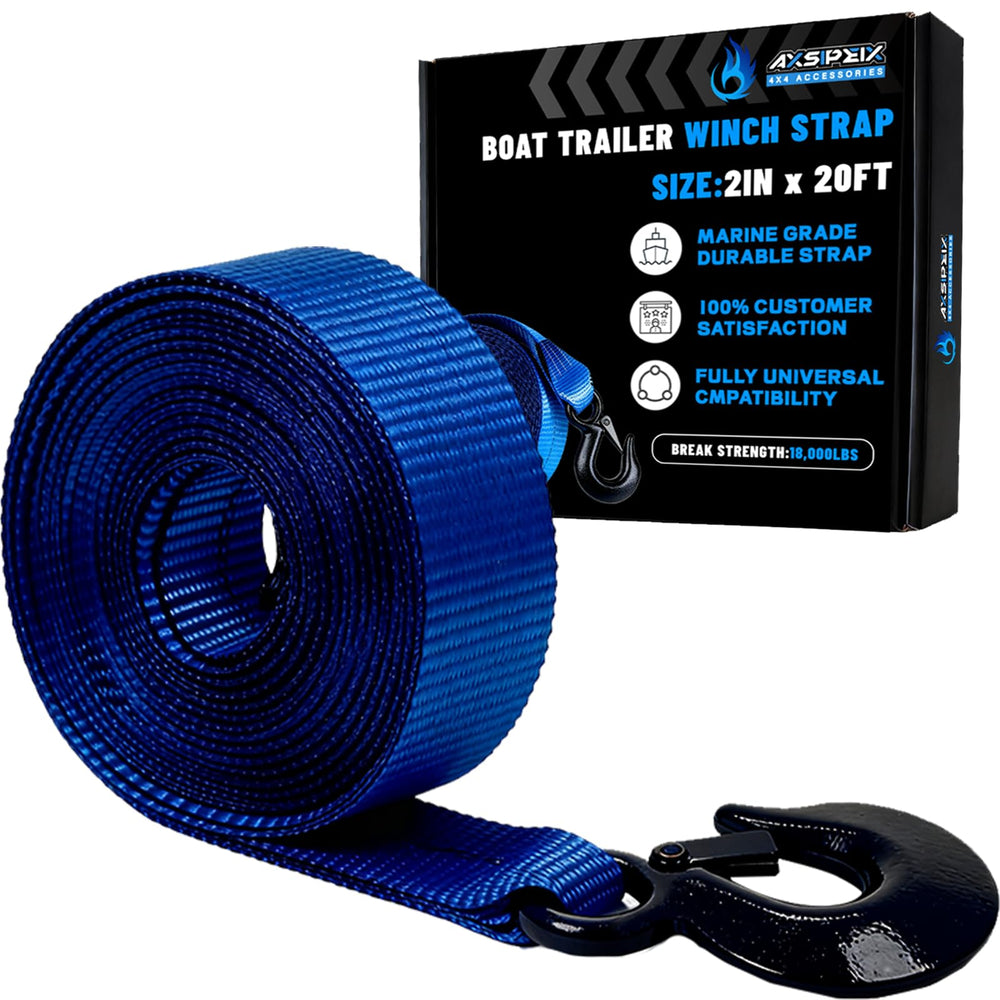 AXSIPEIX front view of winch strap showing durable design and clear label