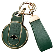 Axtrulix key fob cover front view showing stylish leather finish and button access