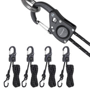 Ayaport front view showing four ratchet rope tie downs and clips for secure transport