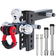 Ayleid tri-ball hitch front view showing all three ball sizes and secure design, improving convenience