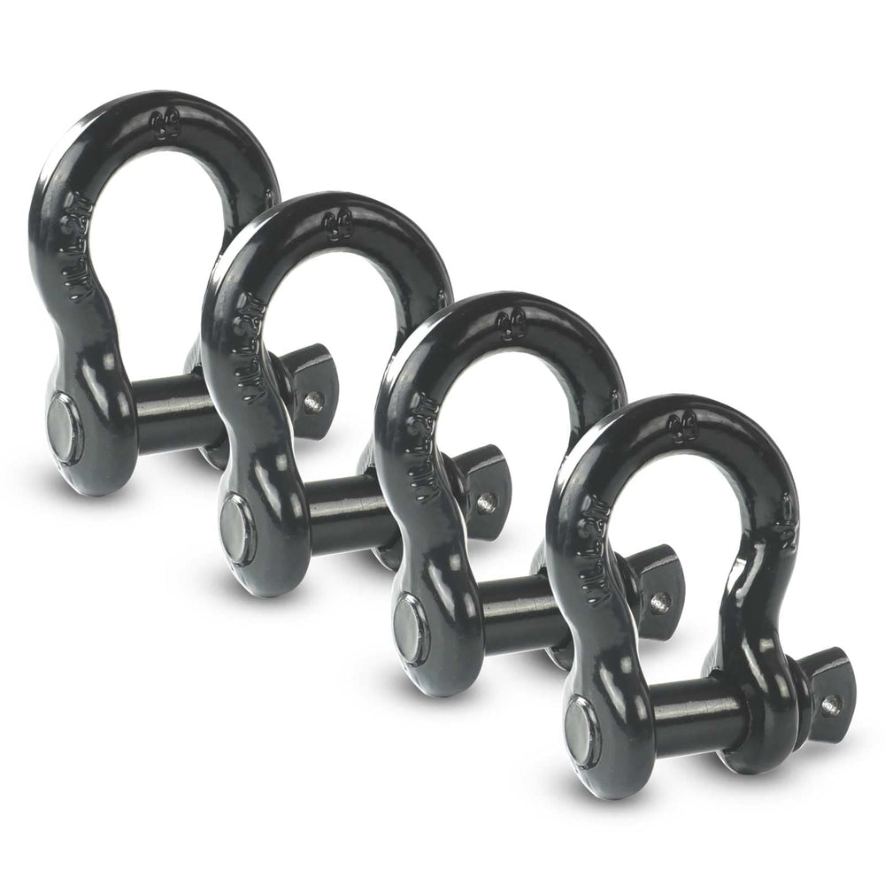 AYMMIC front view of 4-pack D ring shackles showing complete set, ideal for reliable towing