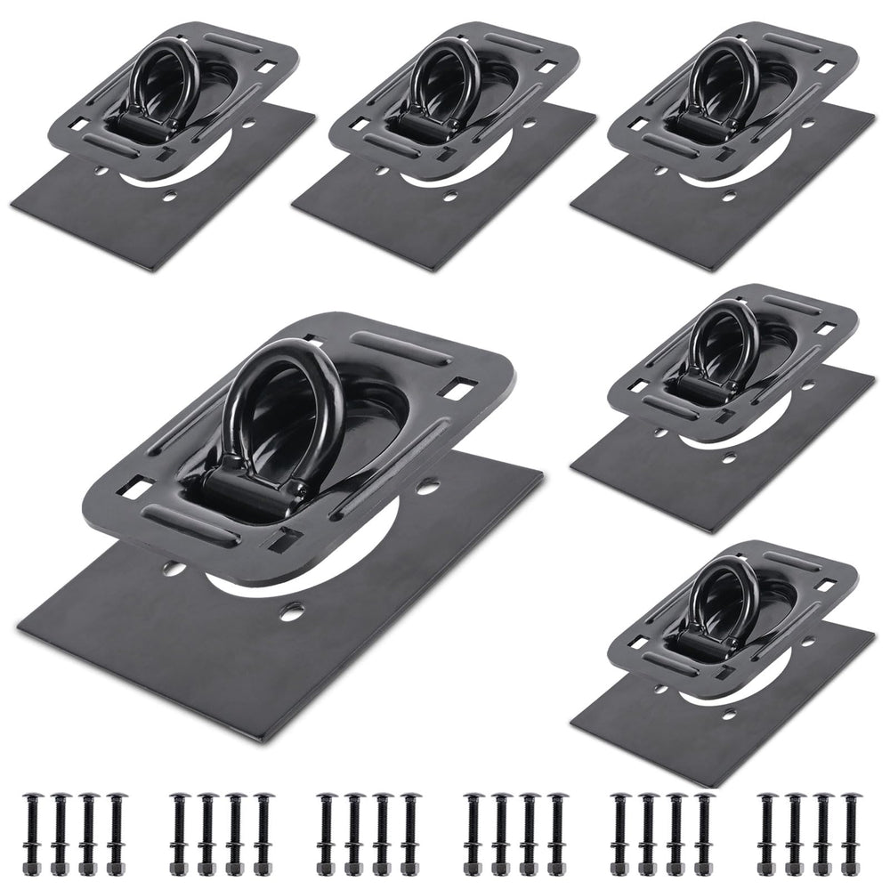 AYMMIC front view showing six recessed D-ring anchors and compact packaging for easy storage