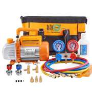 BACOENG kit front view showing pump, gauge, hoses and bag for organized on-site service