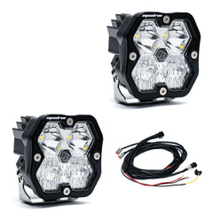 Baja Designs Squadron 2.0 Sport front view showing clear lens and mounting bracket, durable performance