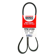 Bando USA serpentine belt front view showing full belt and brand, ensures correct fit