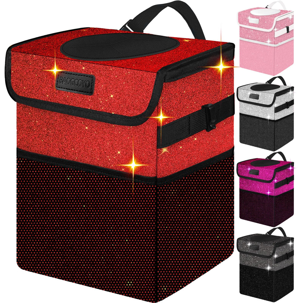 BAOGCOYO front view showing glittery red exterior and sealed lid for neat car storage benefit