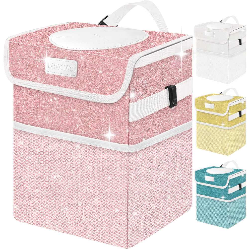 BAOGCOYO front view pink glitter bin showing compact tidy design and appeal