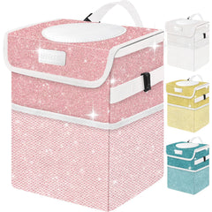 BAOGCOYO front view pink glitter bin showing compact tidy design and appeal