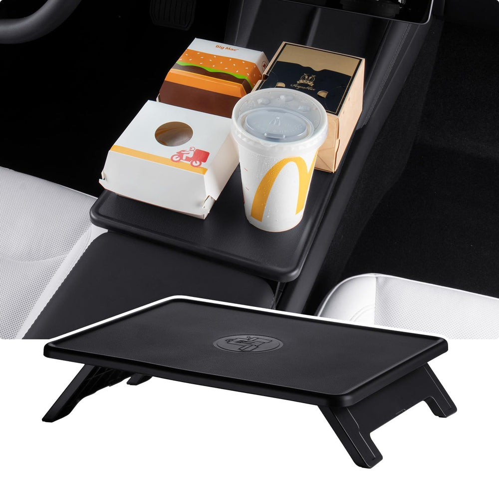 BASENOR front view tray on Tesla console showing secure fit and convenience