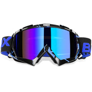 BATFOX front view of blue black goggles showing protective coverage and comfortable fit