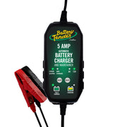 Battery Tender front view showing compact charger and branding, fast reliable charging