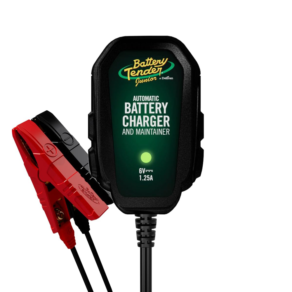 Battery Tender junior front view showing charger and ports for quick identification and convenience