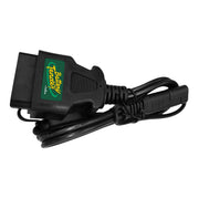 Battery Tender front view of OBDII adapter showing connectors and cord, simplifies charging