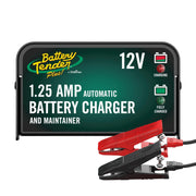 Battery Tender front panel showing compact charger and branding, reliable maintenance