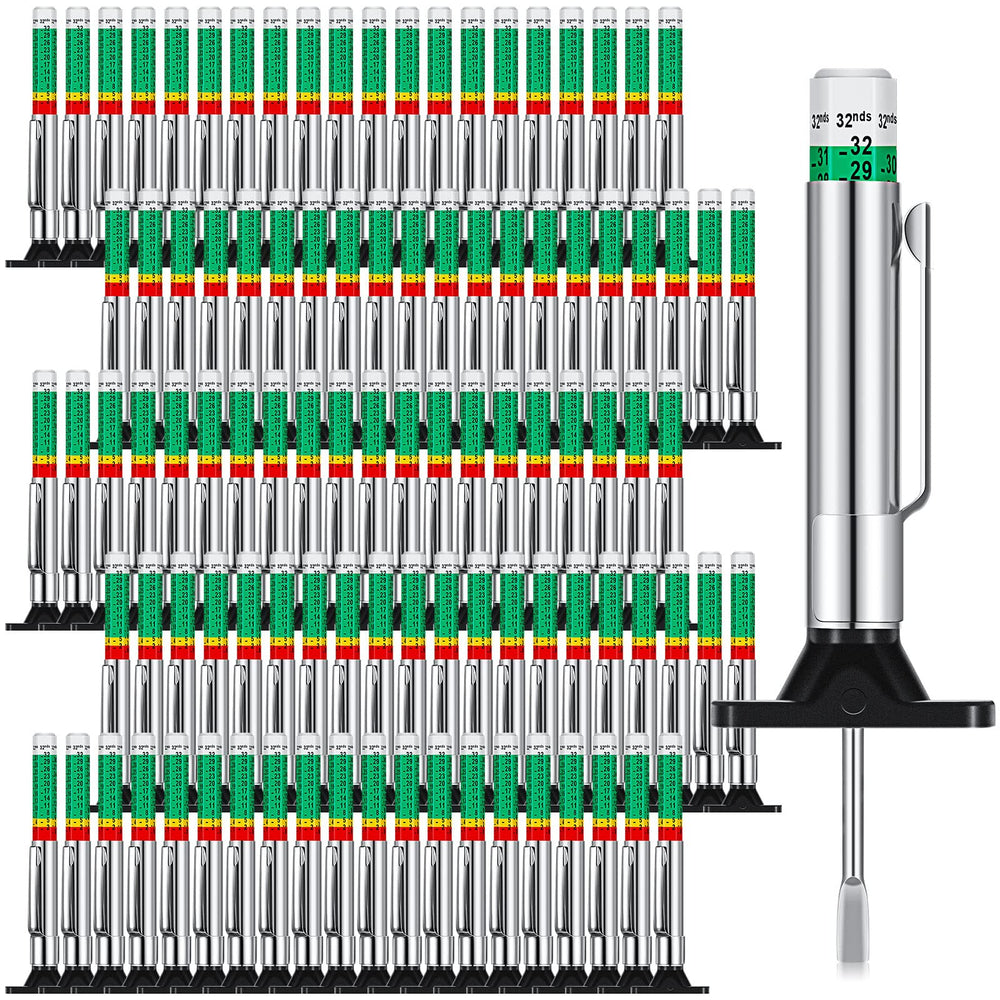 BBTO front view of tread gauge showing color bands for quick reading