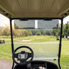 BBTO visor installed on a golf cart improving driver visibility