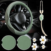 BBTO steering wheel cover front view showing sage green finish and secure fit benefit