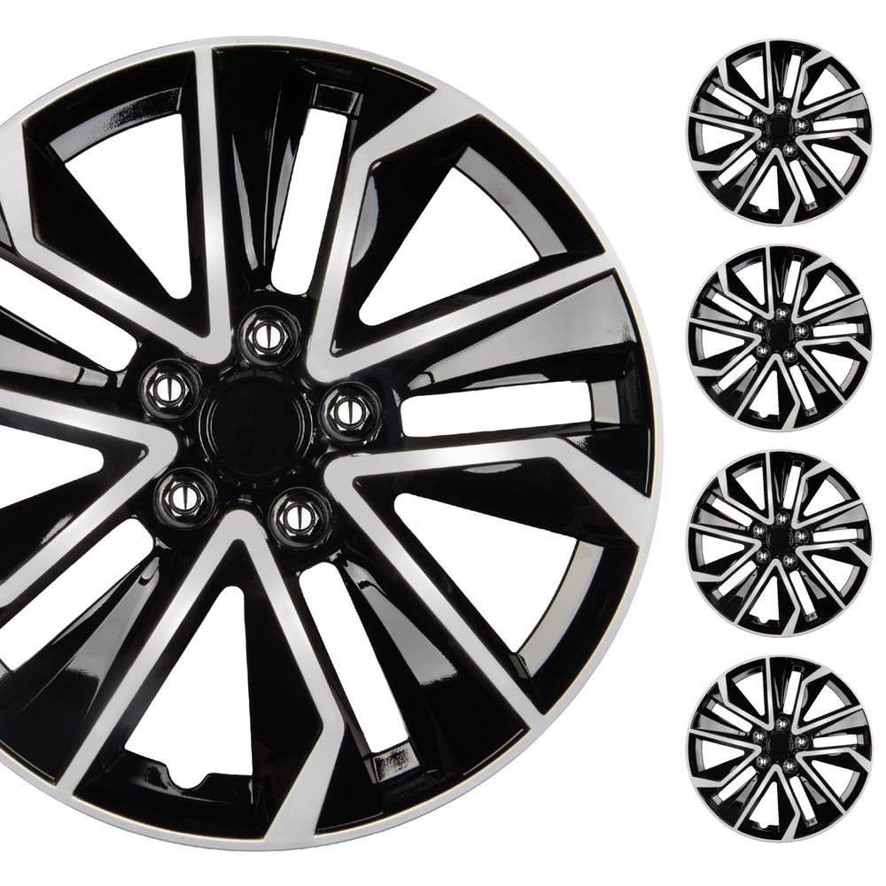 BDK front view of four 16-inch hubcaps showing uniform silver finish and curb appeal