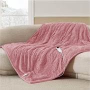 Bedsure pink throw front view showing cozy look and fast warmth