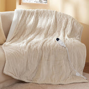 Bedsure front view showing cream ribbed throw and cozy styling benefit