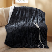 Bedsure ribbed heated throw front view showing sleek ribbed surface and modern look
