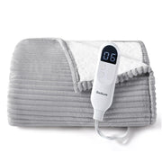 Bedsure ribbed throw front view showing plush comfort and modern light grey style