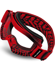 BELINOUS front view of red youth goggles showing full-face coverage and clear vision