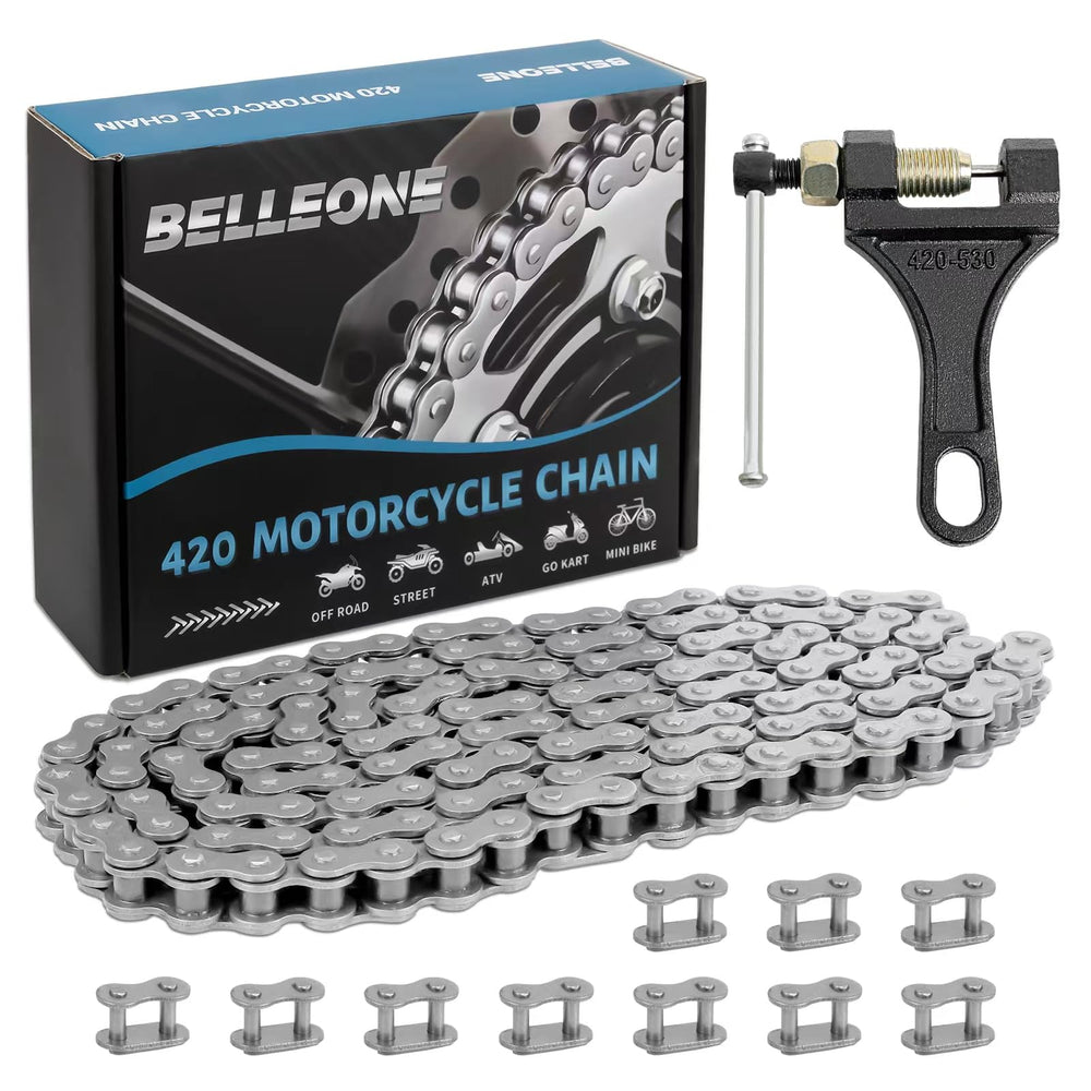 Belleone 420 chain front packaging showing complete kit and benefits