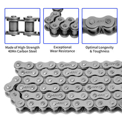Belleone close-up of roller links highlighting durable alloy steel