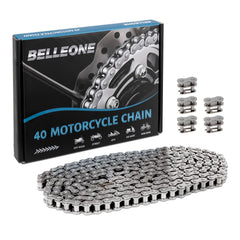Belleone front view showing ANSI #40 chain packaging and specifications for easy selection