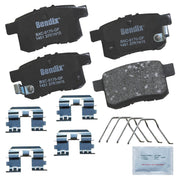 Bendix rear brake pads front view showing complete replacement set benefit quiet braking
