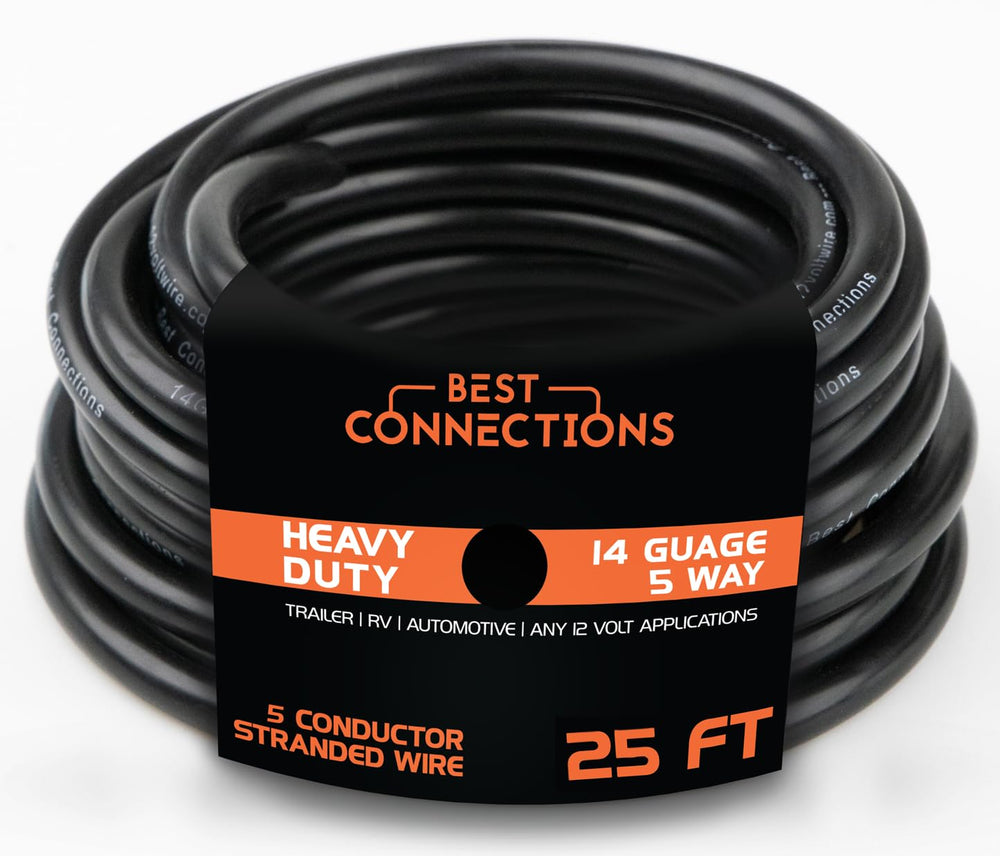 BEST CONNECTIONS front view of 5-way cable showing connectors and labeling for reliable hookups