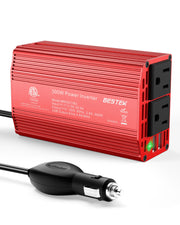 BESTEK front panel showing two AC outlets and two USB ports for convenient charging