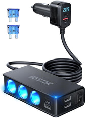 BESTEK front panel showing sockets and ports for convenient multi-device charging