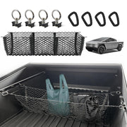 BestEvMod front view of cargo net fitting Cybertruck bed, secures items