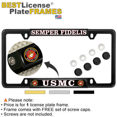 BestLicensePlateFrames USMC rear view close-up of four holes and two securing tabs for stability