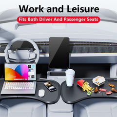 Betherioa tray desk with laptop in Tesla showcasing stable work surface