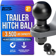 Better Boat front view of 2-inch hitch ball showing durable finish and design benefit