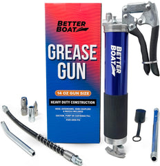 Better Boat front view of grease gun kit showing full components and easy storage benefit