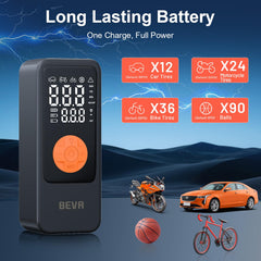 BEVA Q13 inflating a car tire quickly to restore safe driving pressure